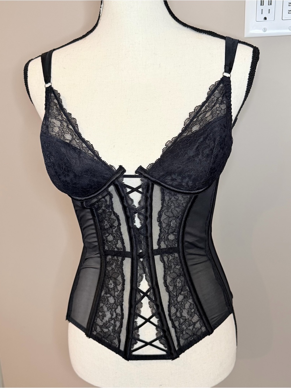 VS Black Lace Corset Bodysuit - Women Intimates